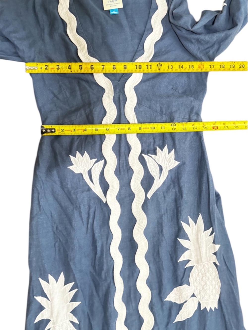 Farm Rio  Navy Blue White Floral Embroidery long sleeves Maxi Dress S XS - Picture 13 of 13